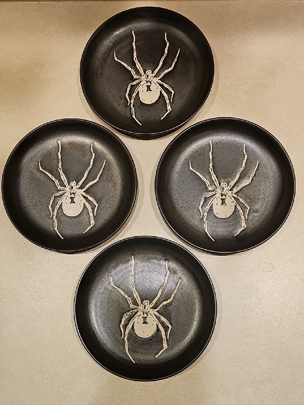Threshold Black Widow Spider Stoneware Appetizer Plates 4pc. Set